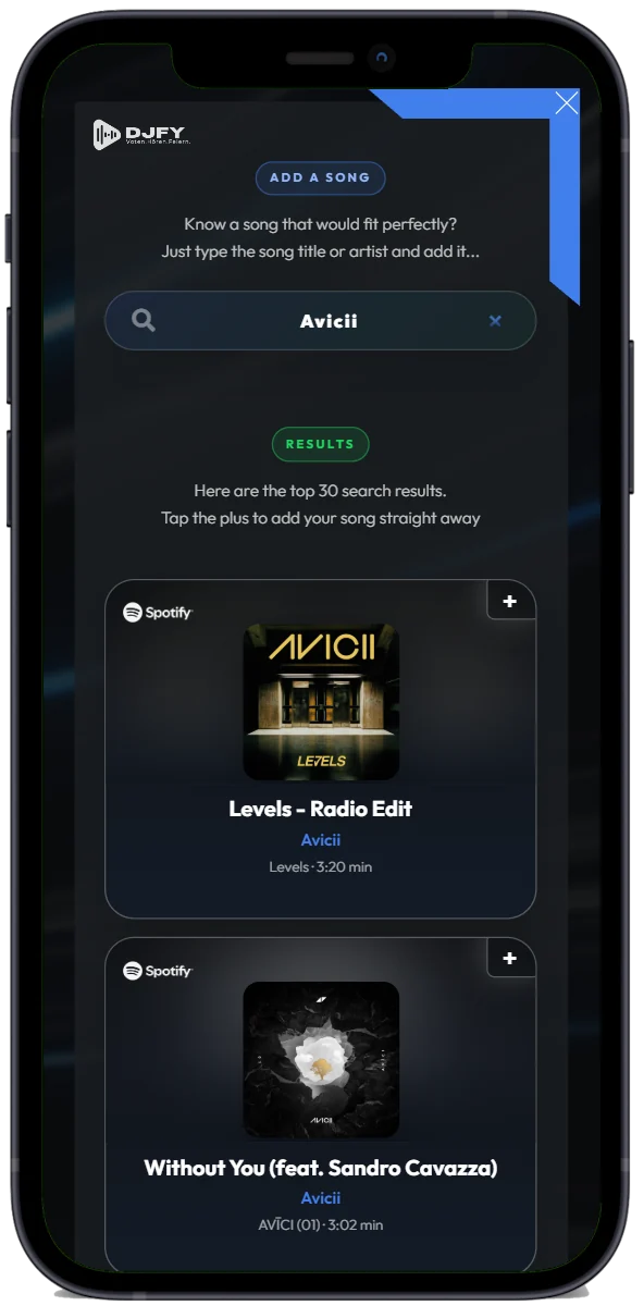 Appli DJfy : recherche de chansons