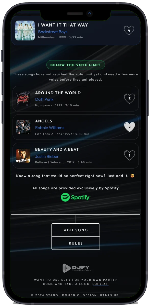 Appli DJfy : ajouter une chanson à la liste